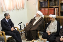 دیدار آقای دکتر علی طیب نیا، وزیر امور اقتصاد و دارایی با حضرت آیت الله العظمی صافی گلپایگانی