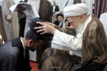 مراسم جشن نیمه شعبان و عمامه‌گذاری طلاب توسط مرجع عالیقدر حضرت آیت الله العظمی صافی گلپایگانی.