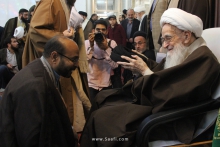 مراسم عمامه گذاری جمعی از طلاب به دست مرجع عالیقدر حضرت آیت الله العظمی صافی گلپایگانی و جشن میلاد حضرت محمد مصطفی (ص) و امام جعفر صادق (ع) در دفتر معظم له.