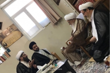 دیدار حجت‌الاسلام حاج سید جواد خوئی، مدیر مدرسه دارالعلم مرحوم آیت‌الله العظمی خوئی (قدس‌سره) با آیت‌الله العظمی صافی مدظله