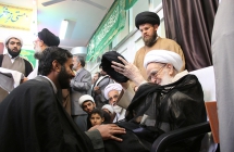 مراسم عمامه‌گذاري طلاب حوزه علميه قم با حضور حضرت آيت الله العظمي صافي گلپايگاني در روز عيد سعيد غدير خم