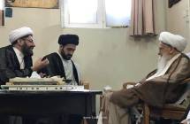 دیدار حجت‌الاسلام حاج سید جواد خوئی، مدیر مدرسه دارالعلم مرحوم آیت‌الله العظمی خوئی (قدس‌سره) با آیت‌الله العظمی صافی مدظله